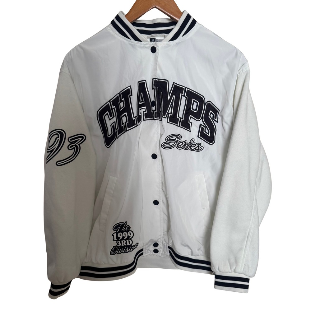 Divided Champs Series 1999 3rd Division Varsity Bomber Jacket White Black Mens M